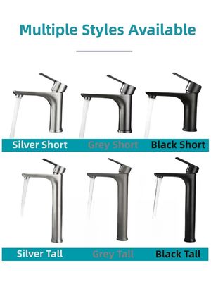Premium Gray Hot Cold Wash Basin Faucet Single Handle Pressure Resistance