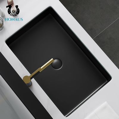 Square Black Matte Sleek Vanity Inset Basin  Large Capacity Nordic Style