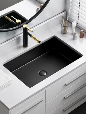 Square Black Matte Sleek Vanity Inset Basin  Large Capacity Nordic Style
