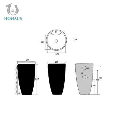 Hotel Sturdy Round Full Pedestal Wash Basin Free Standing 500*500*830mm