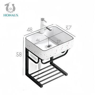 Small Size Bathroom Wall Hung Bain Reinforced Shelf Strong Ceramic Square Modern