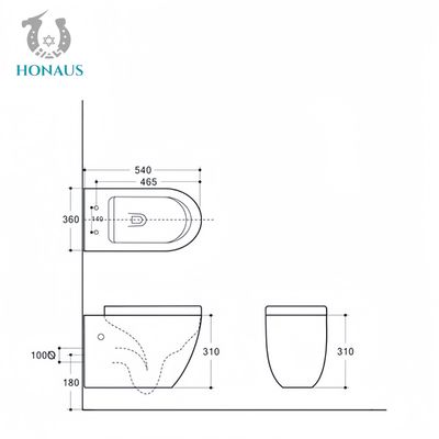 Modern Design Wall Hung Toilet Bowl Square Shape P Trap 180mm Customizable Colors