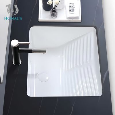 Practical Bathroom Inset Basin Ceramic With Washboard Multi Sizes White