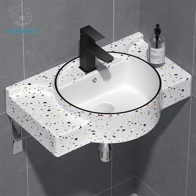 Classic Bathroom Wall Hung Basin Marble Grain Best Ceramic White Hotel House Use