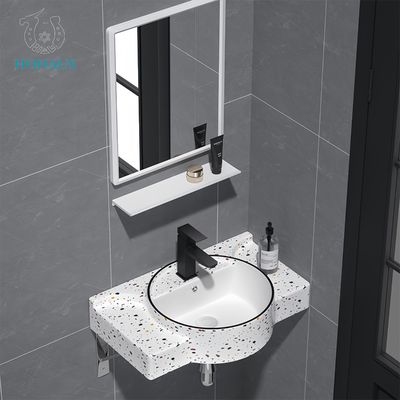 Classic Bathroom Wall Hung Basin Marble Grain Best Ceramic White Hotel House Use
