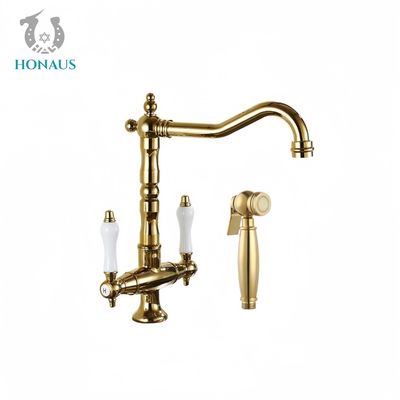 Retro Wash Basin Faucet Full Brass Body Golden Silver Classic Mixer Hotel House