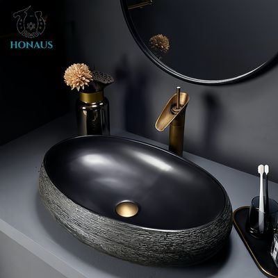 Bathroom Countertop Basin Ceramic Sintered Stone Art Design Multi Shapes Black