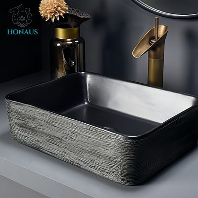 Bathroom Countertop Basin Ceramic Sintered Stone Art Design Multi Shapes Black