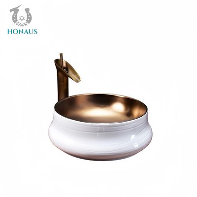 Bathroom Countertop Basin Exquisite Ceramic Modern Style White Gold Coated Surface