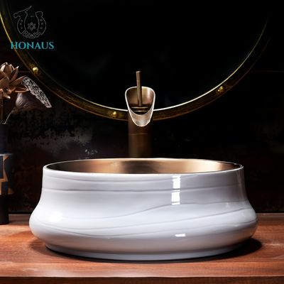Bathroom Countertop Basin Exquisite Ceramic Modern Style White Gold Coated Surface