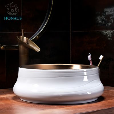 Bathroom Countertop Basin Exquisite Ceramic Modern Style White Gold Coated Surface