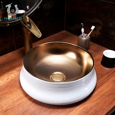 Bathroom Countertop Basin Exquisite Ceramic Modern Style White Gold Coated Surface