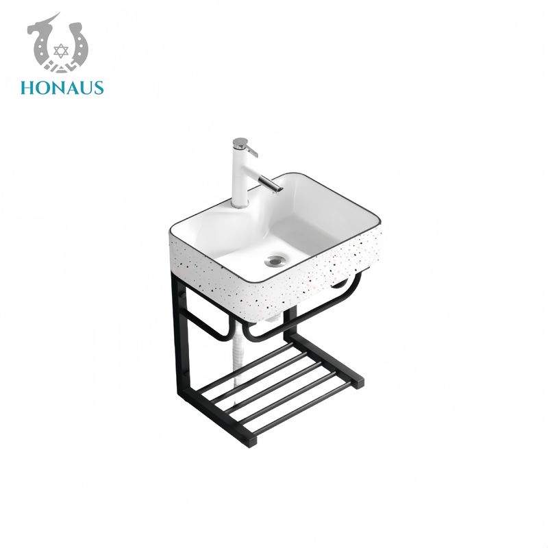 Small Size Bathroom Wall Hung Bain Reinforced Shelf Strong Ceramic Square Modern
