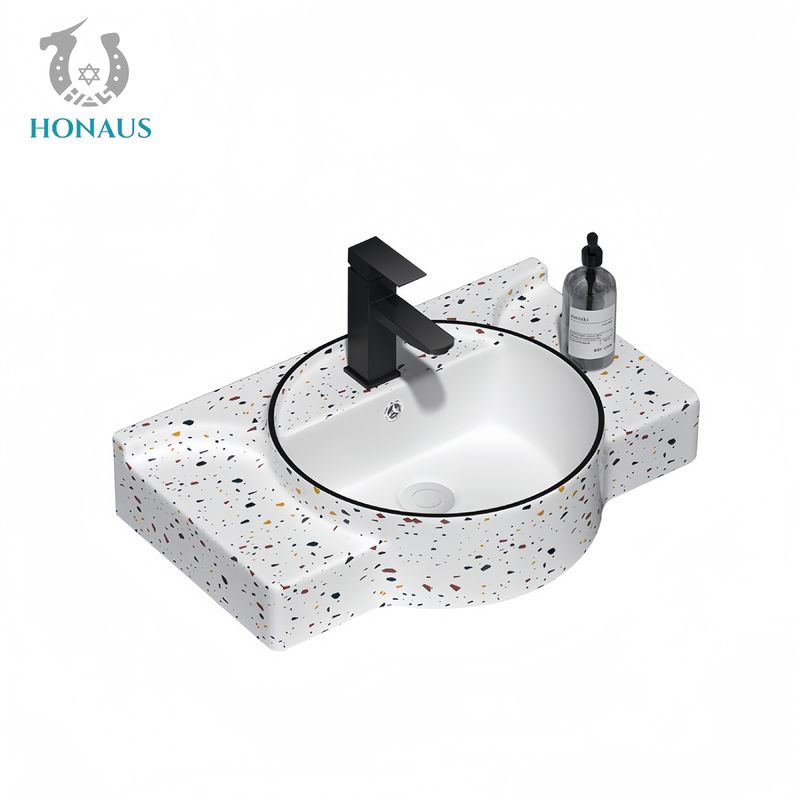 Classic Bathroom Wall Hung Basin Marble Grain Best Ceramic White Hotel House Use